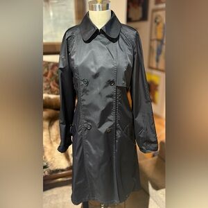 NWT TravelSmith Vintage Black Packable Double Breasted Trench Raincoat Size L